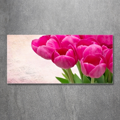 Schilderij glas Roze tulpen