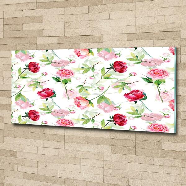 Schilderij glas Roze pioenrozen