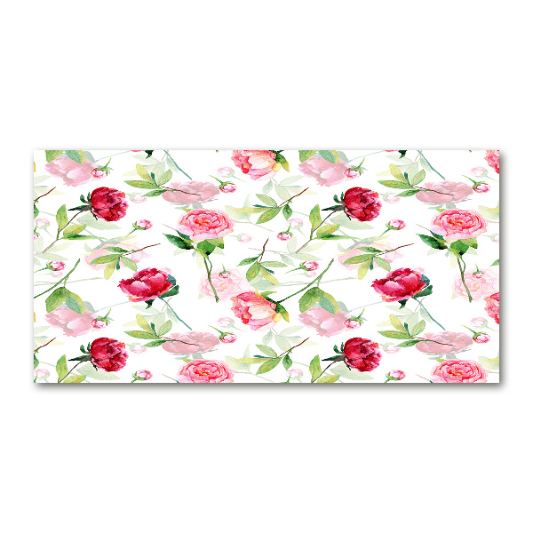 Schilderij glas Roze pioenrozen