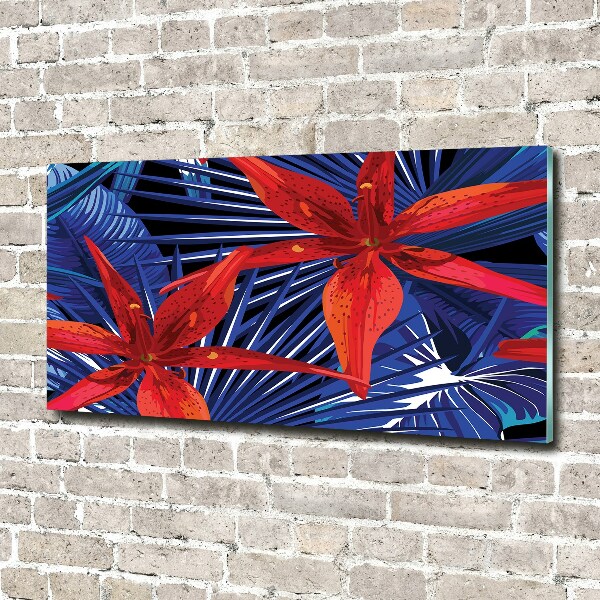 Schilderij glas Tropische bloemen