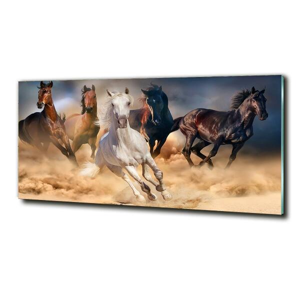 Schilderij glas Paarden in galop