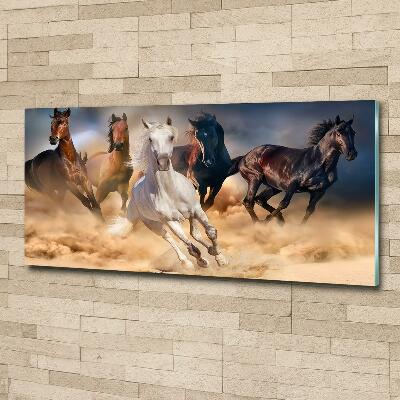 Schilderij glas Paarden in galop