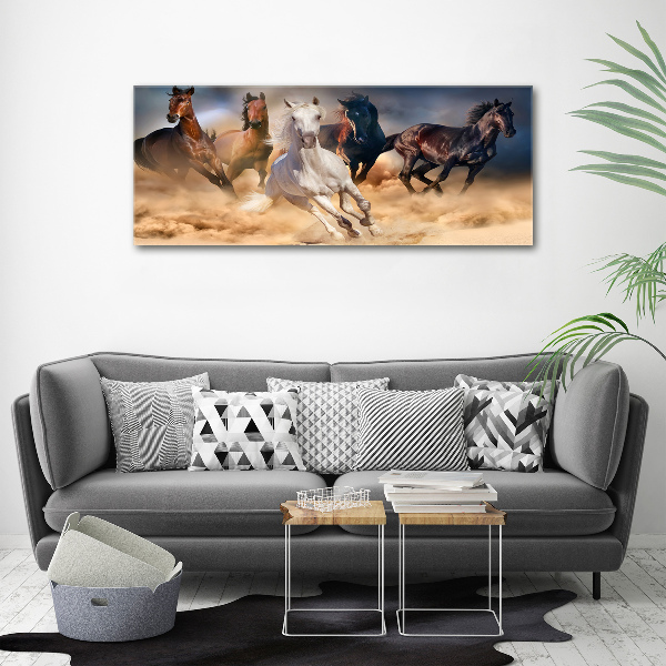 Schilderij glas Paarden in galop