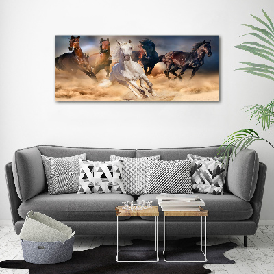 Schilderij glas Paarden in galop