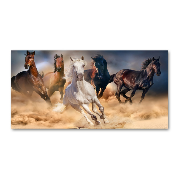 Schilderij glas Paarden in galop