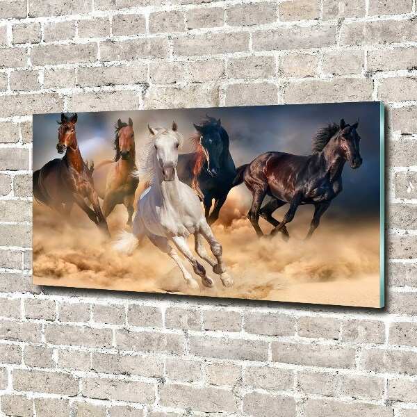 Schilderij glas Paarden in galop