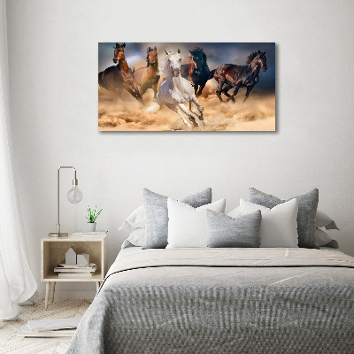 Schilderij glas Paarden in galop