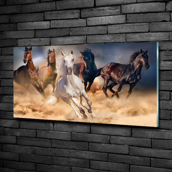 Schilderij glas Paarden in galop