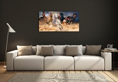 Schilderij glas Paarden in galop