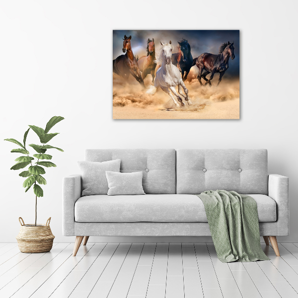 Schilderij glas Paarden in galop