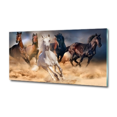 Schilderij glas Paarden in galop
