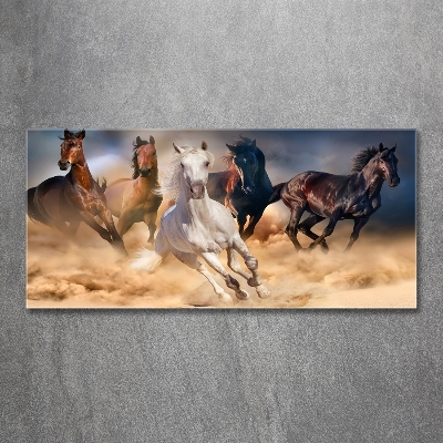 Schilderij glas Paarden in galop