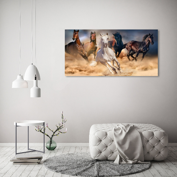 Schilderij glas Paarden in galop