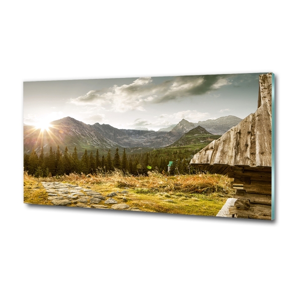 Schilderij glas Huis in de bergen