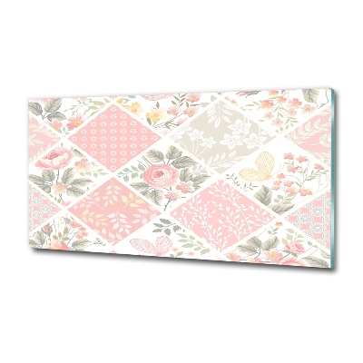 Schilderij glas Patroon van rozen en vlinders