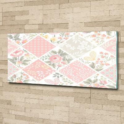 Schilderij glas Patroon van rozen en vlinders