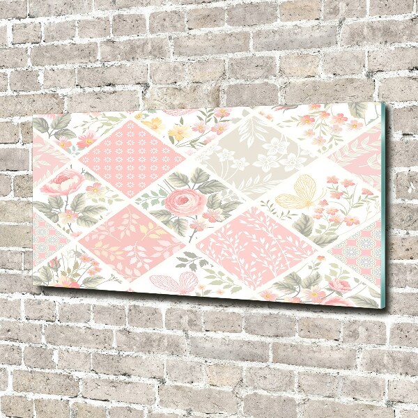 Schilderij glas Patroon van rozen en vlinders