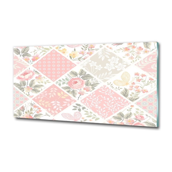 Schilderij glas Patroon van rozen en vlinders