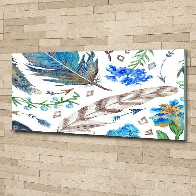 Glazen schilderij Veren en bloemen