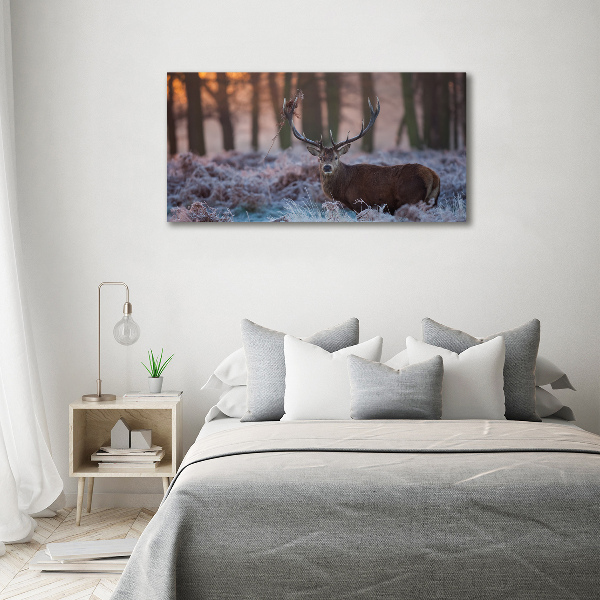 Schilderij glas Hert bij zonsopgang