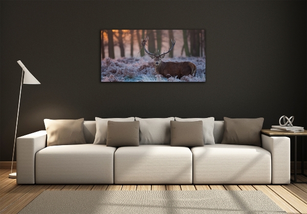 Schilderij glas Hert bij zonsopgang