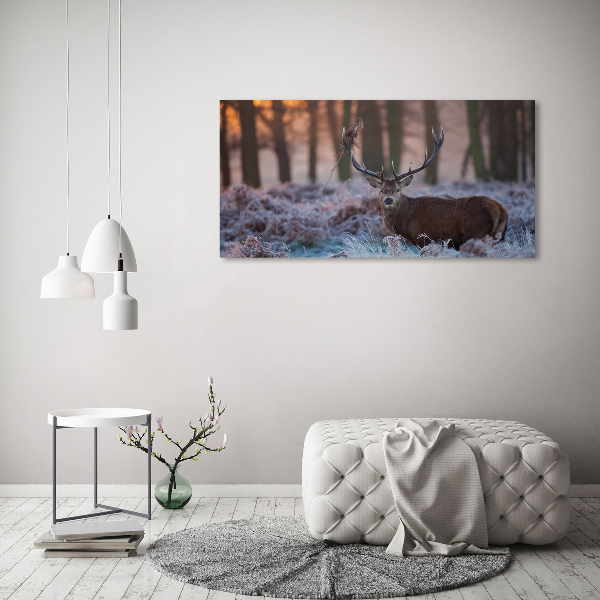 Schilderij glas Hert bij zonsopgang