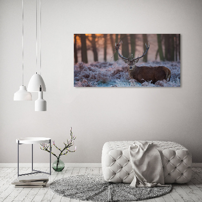 Schilderij glas Hert bij zonsopgang