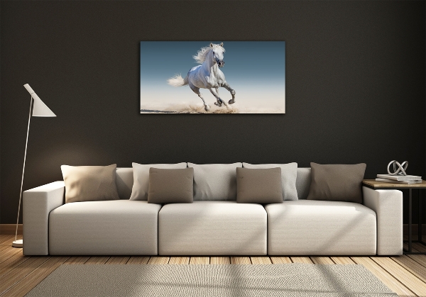 Schilderij glas Een wit paard in galop