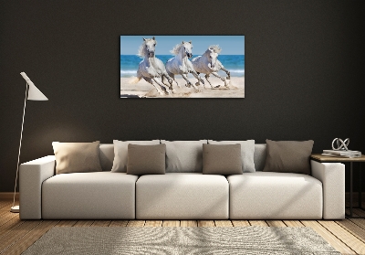 Foto schilderij op glas Witte paardenstrand