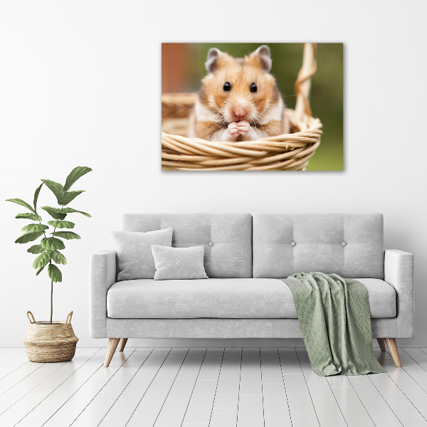 Glazen schilderij Hamster in een mandje