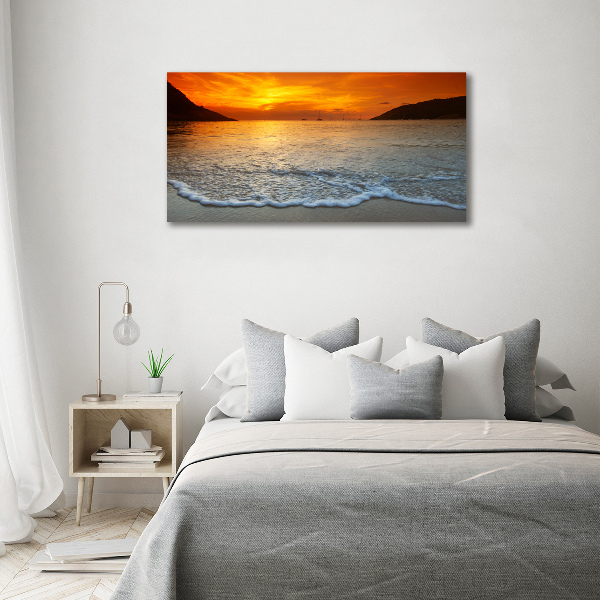 Schilderij op glas Zonsondergang aan zee
