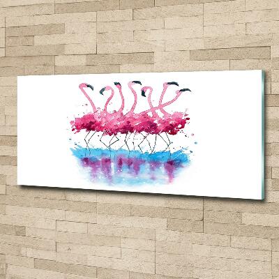 Foto schilderij op glas Flamingo's