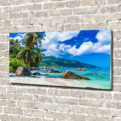 Foto schilderij op glas strand op de Seychellen