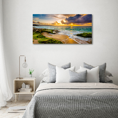 Schilderij op glas Zonsondergang aan zee