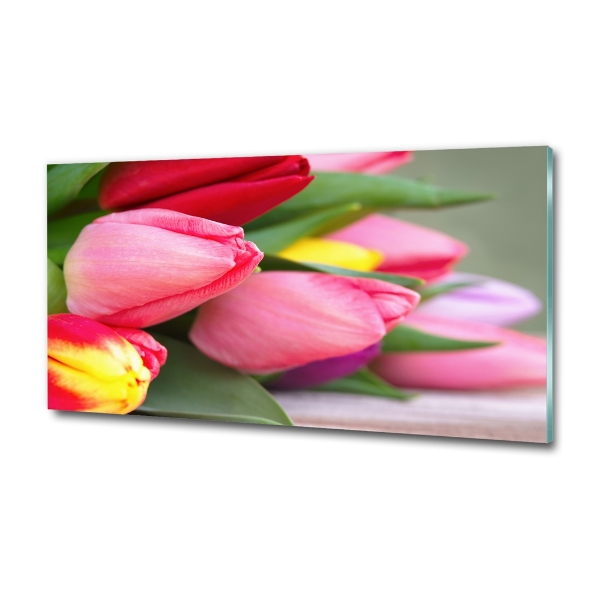 Glazen schilderij Kleurrijke tulpen