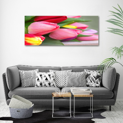 Glazen schilderij Kleurrijke tulpen