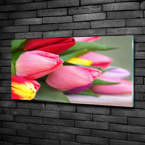 Glazen schilderij Kleurrijke tulpen