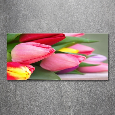 Glazen schilderij Kleurrijke tulpen
