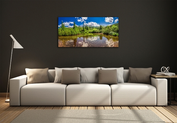 Glazen schilderij Meer in het bos