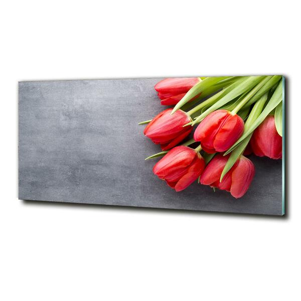 Schilderij op glas Rode tulpen
