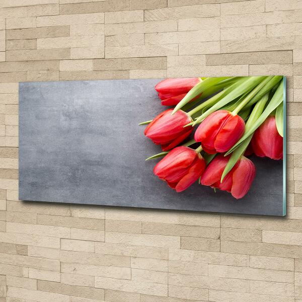 Schilderij op glas Rode tulpen