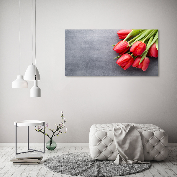 Schilderij op glas Rode tulpen