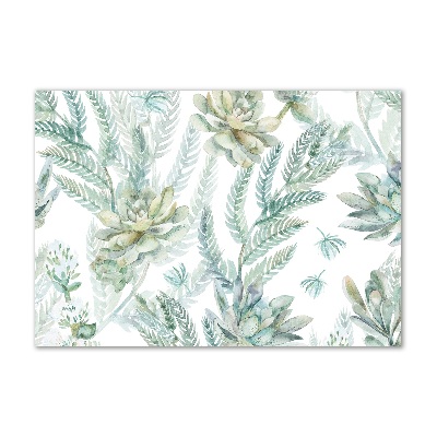 Foto schilderij op glas Bloemen en bladeren