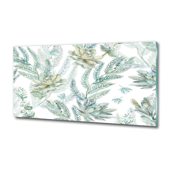 Foto schilderij op glas Bloemen en bladeren