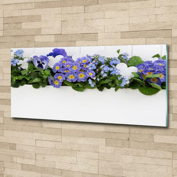 Schilderij glas Blauwe bloemen