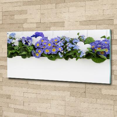 Schilderij glas Blauwe bloemen