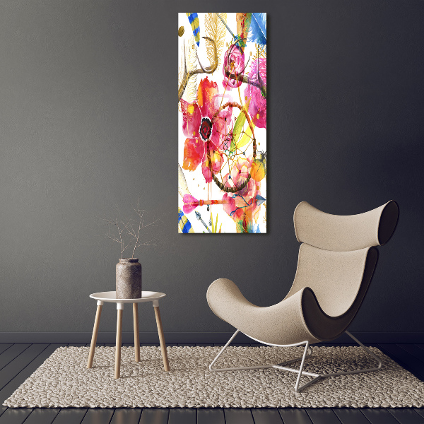 Verticale glasfoto Bloemen in boho-stijl