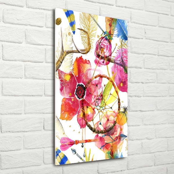 Verticale glasfoto Bloemen in boho-stijl