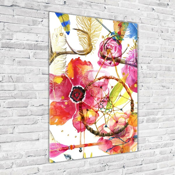 Verticale glasfoto Bloemen in boho-stijl