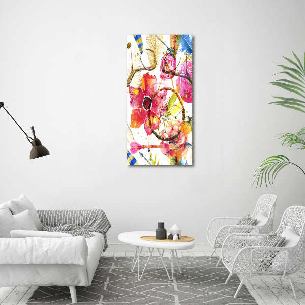 Verticale glasfoto Bloemen in boho-stijl